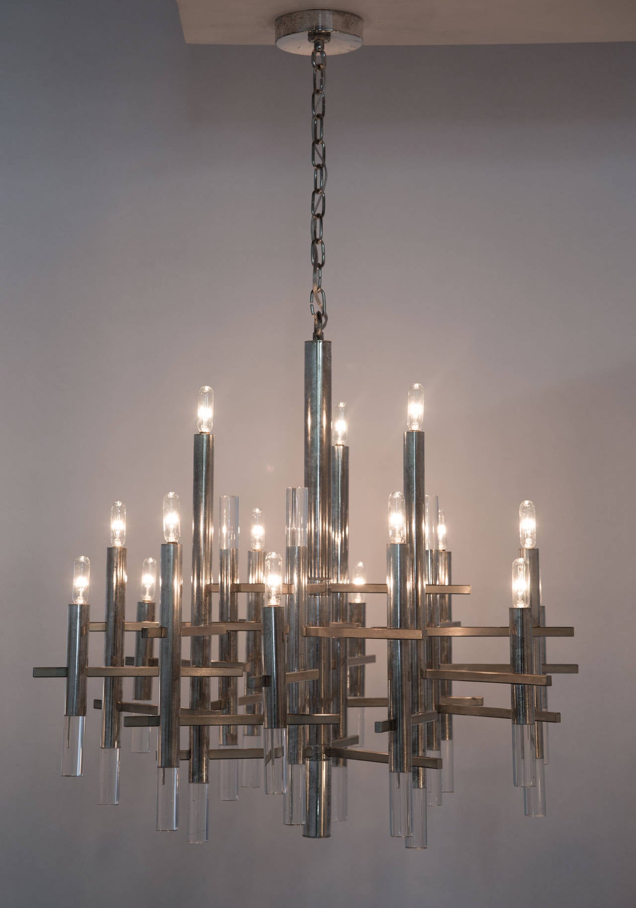 Silver and lucite eighteen arm chandelier.