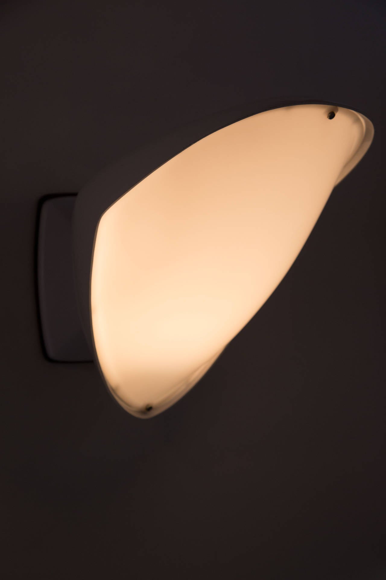 A rare pair of exterior wall lights in lacquered aluminum with acrylic diffusers
