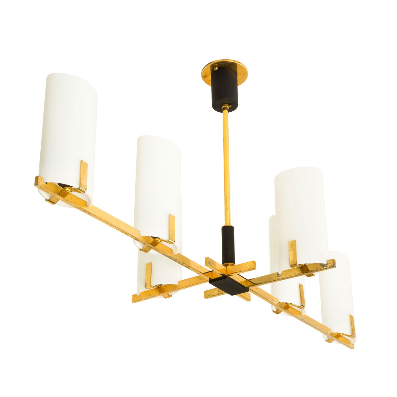 Six Shade Brass and Glass Chandelier by Arlus
