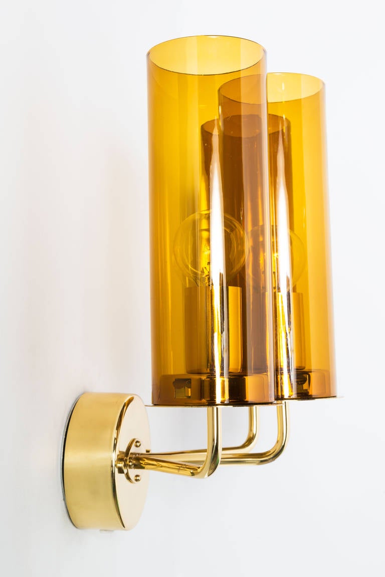 Hans Agne Jakobsson Glass and Brass Sconces In Good Condition In Los Angeles, CA