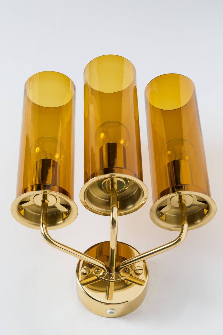 Mid-20th Century Hans Agne Jakobsson Glass and Brass Sconces