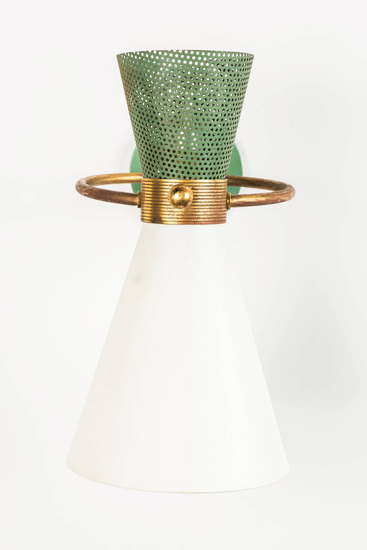 Mid-20th Century Pair of Arlus Brass and Silk Sconces