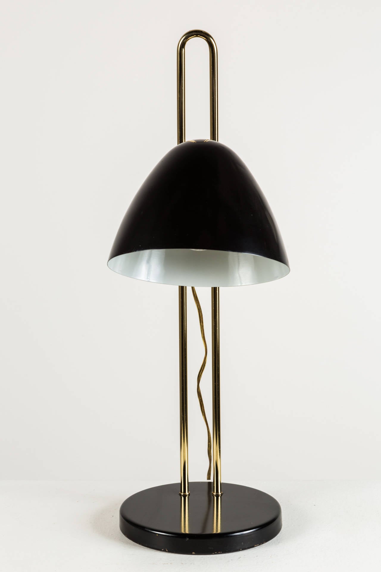 Brass adjustable height table lamp with fully pivoting shade