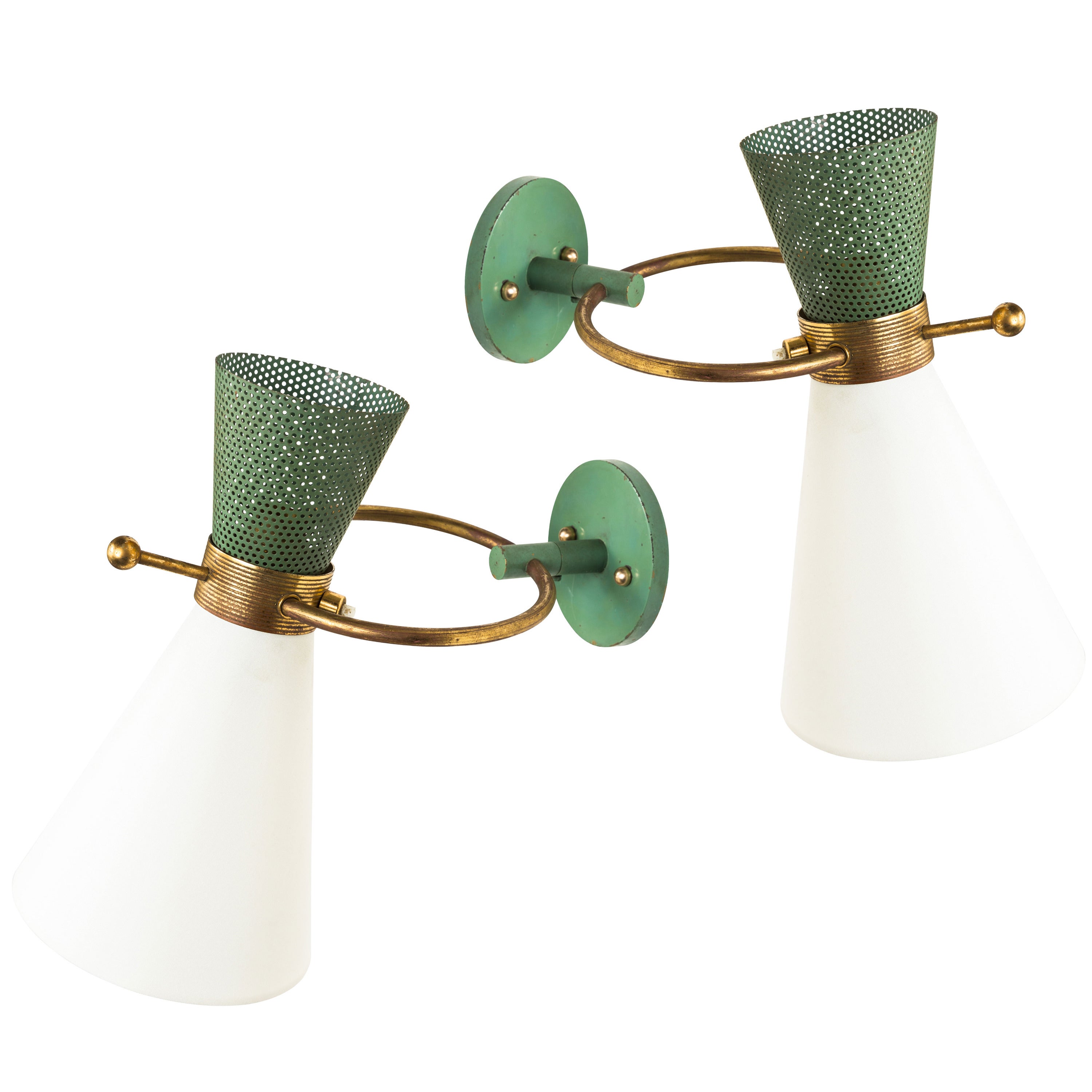 Pair of Arlus Brass and Silk Sconces