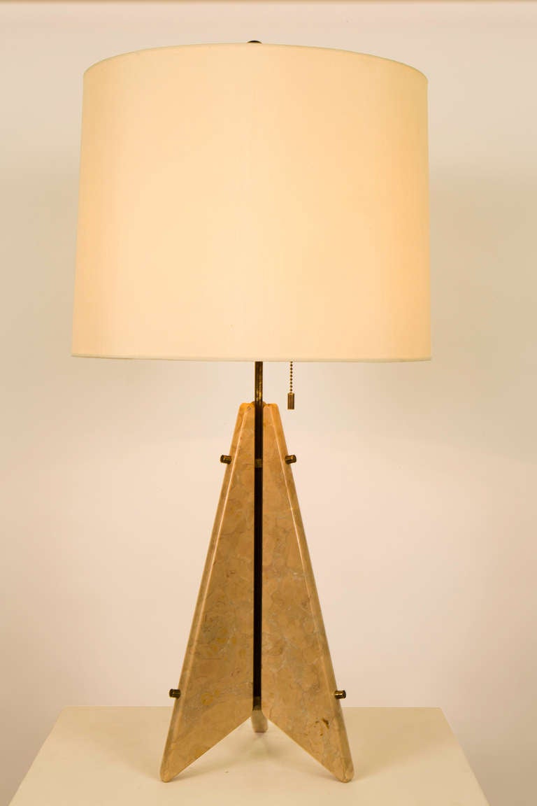 Lightolier travertine marble and brass table lamp.
