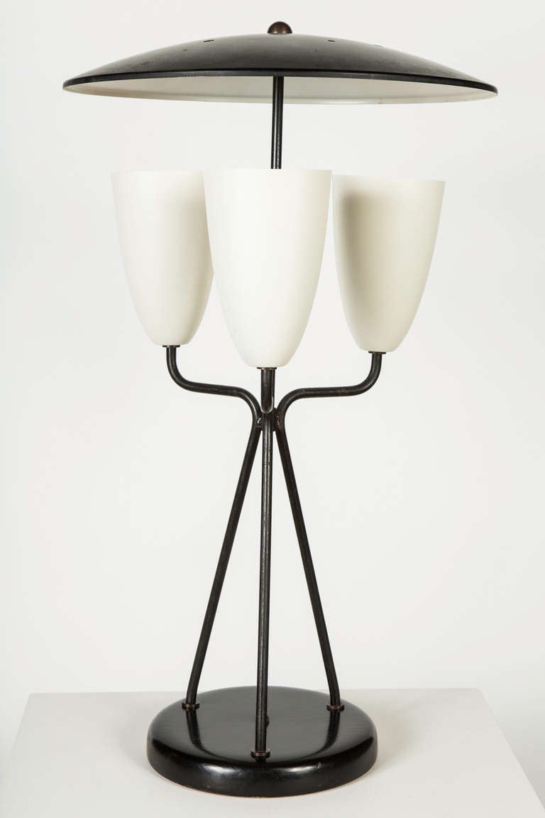 Mid-Century Modern Lightolier 1950's Black and White Table Lamp