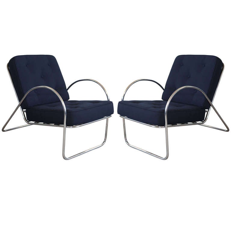 Pair of Deco Vintage Chrome Lounge Chairs