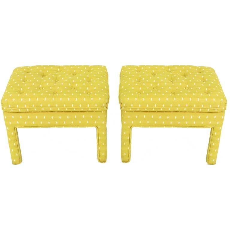 Pair Fully Upholstered Button-Tufted Parsons Benches
