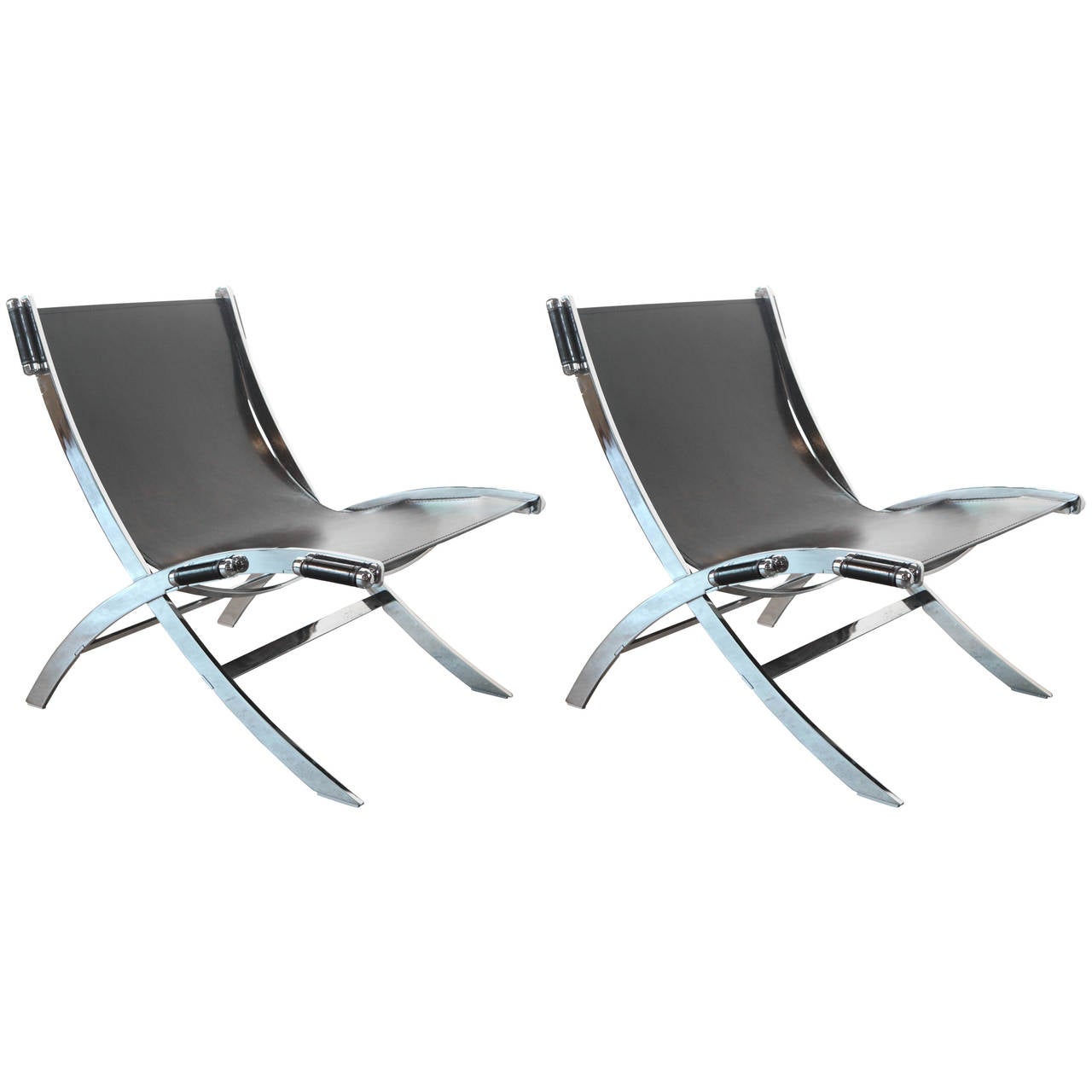 Pair of Chrome-Plated Steel Lounge Chairs