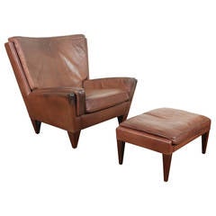 Illum Wikkeiso Brown Leather Armchair and Ottoman