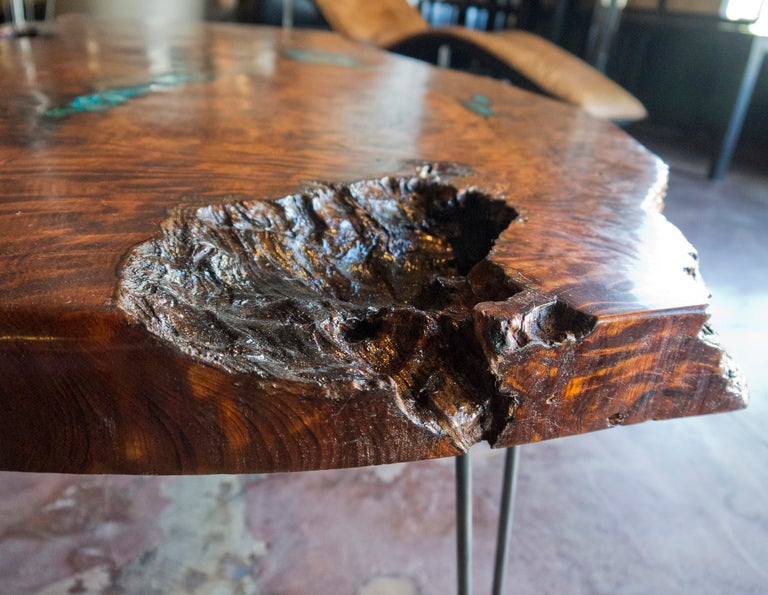 20th Century Redwood Coffee Table with Malachite Inlay 