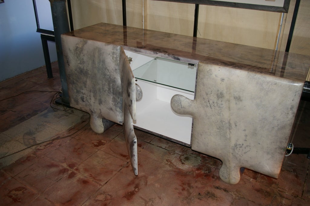 Beautiful parchment cabinet. Glass shelves inside.(Limited edition)