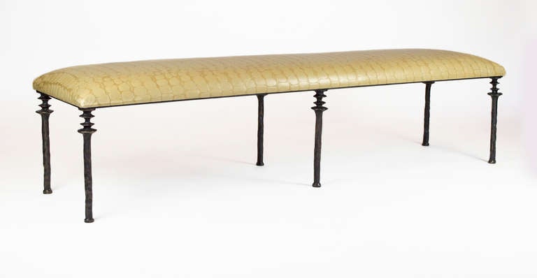 Insipred by Diego Giacometti, these stools are ideal for those who are looking for unique seating. Their cast bronze legs provide a truely organic touch. The leather is an embossed crocodile.