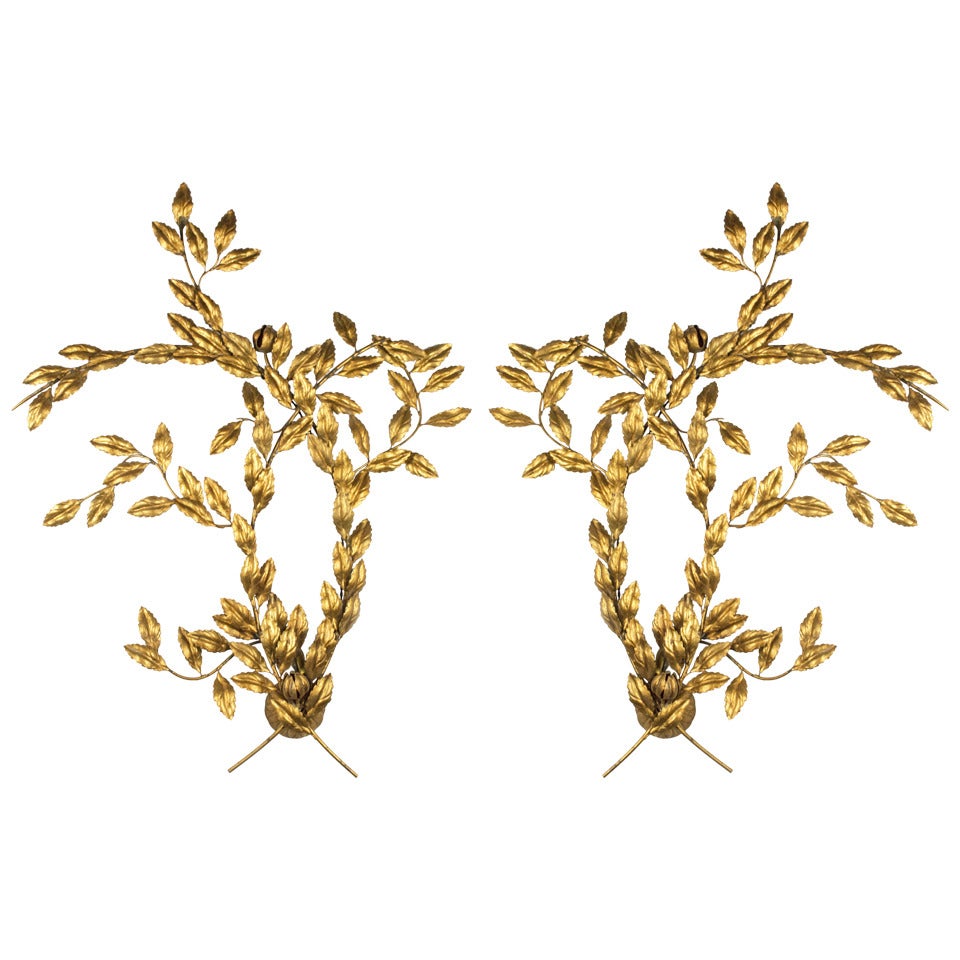 Pair of Leaf Design Wall Sconces For Sale