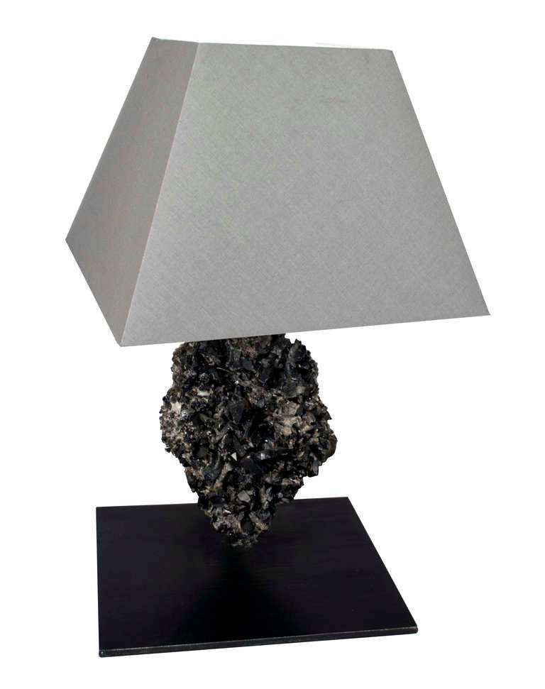 Beautiful black quartz crystal mounted on a table lamp