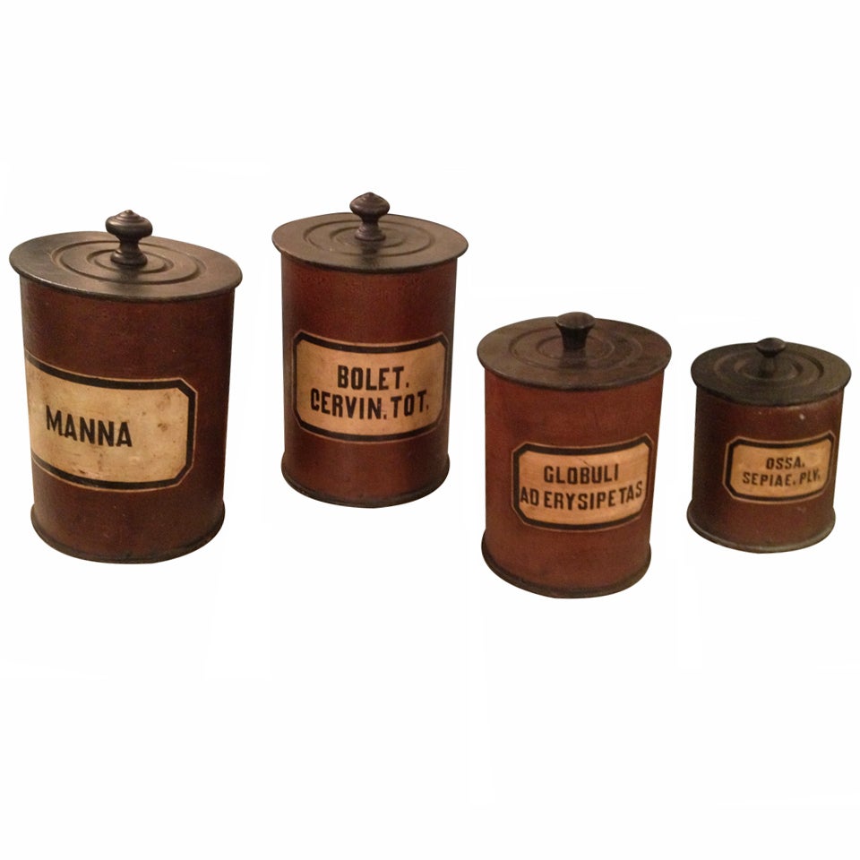 Set of Four Wooden Pharmacy Canisters