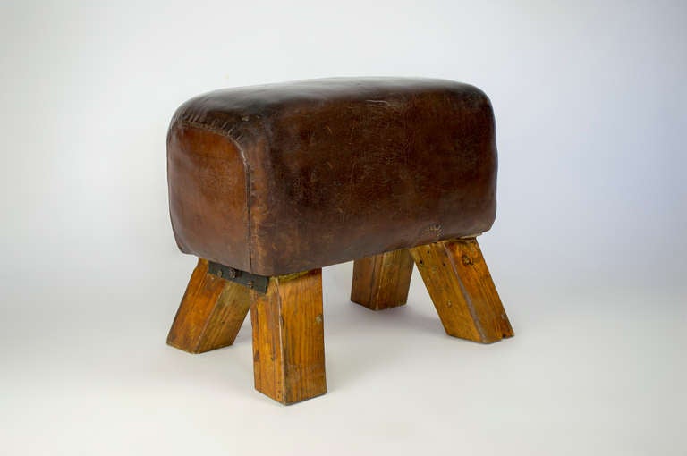 France
1940
Beautiful pommel horse. The legs have been shortened to makes a unique stool. Original leather, Incredible patina. Similar stool available to make a pair.