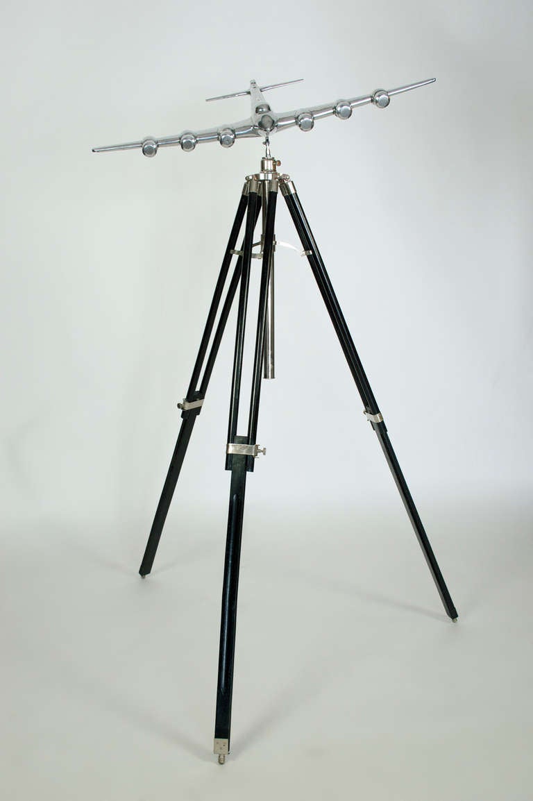 Vintage Cast Aluminum Airplane on Tripod Base In Good Condition In Los Angeles, CA