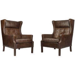 Pair of Borge Morgensen Leather Wingback chairs