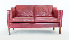 Red Leather Sofa by Borge Mogensen
