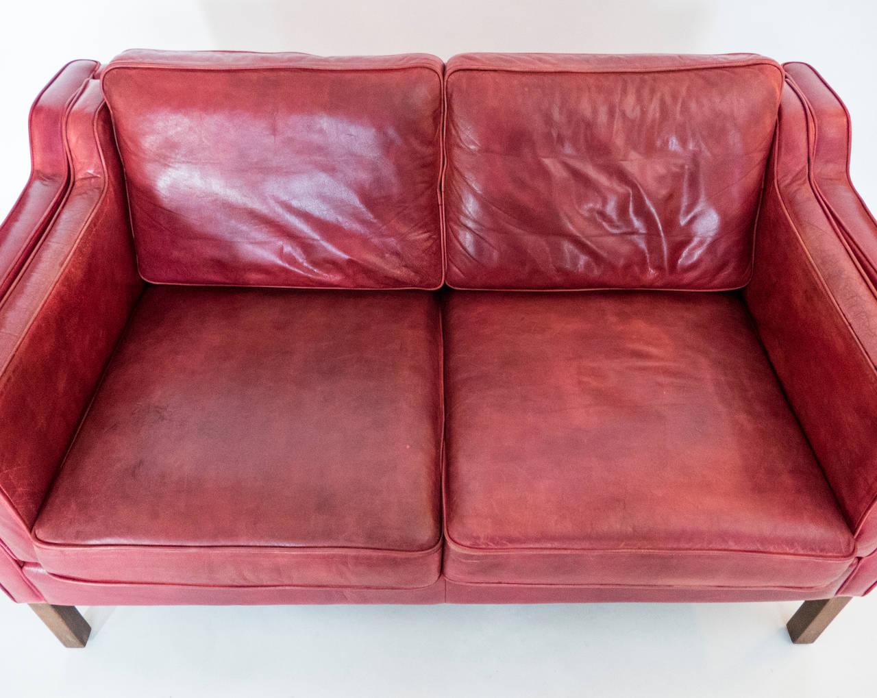 Mid-20th Century Red Leather Sofa by Borge Mogensen