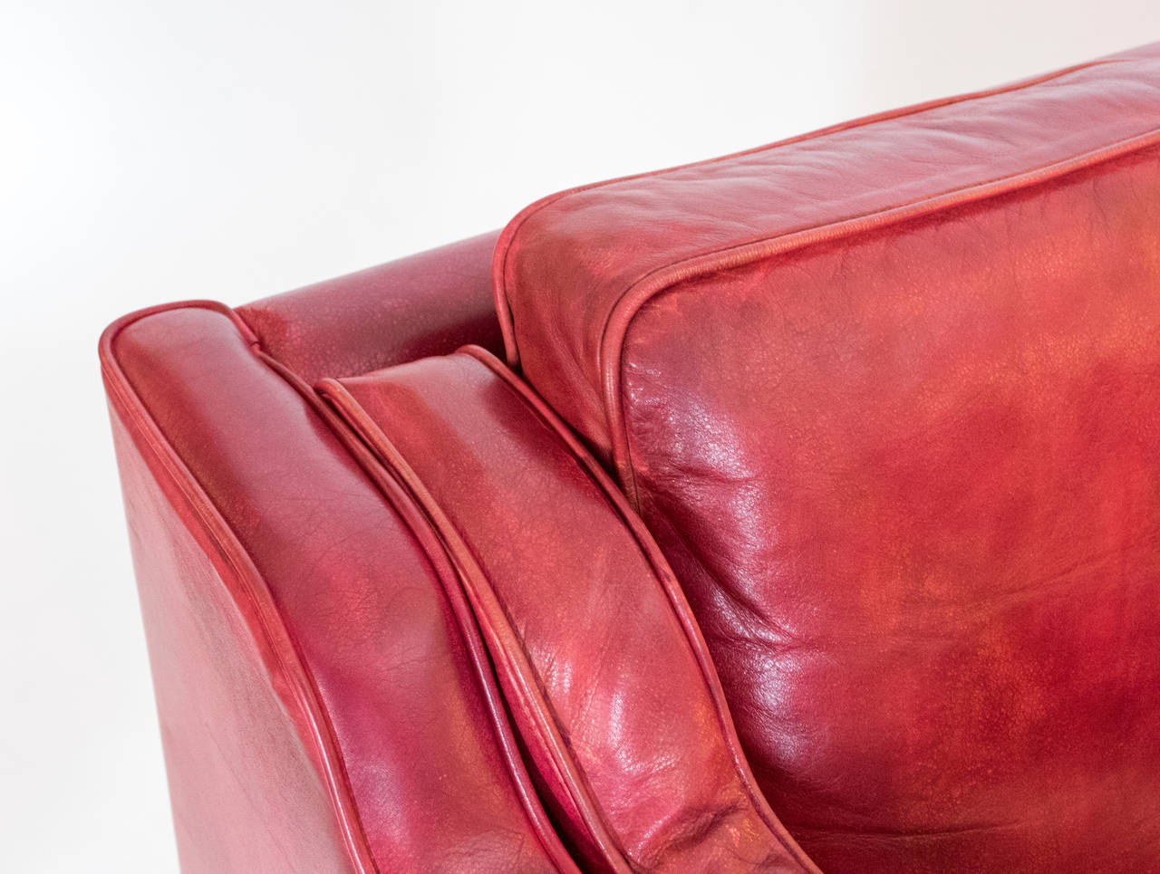 Red Leather Sofa by Borge Mogensen 2