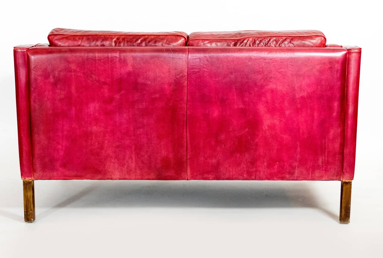 Red Leather Sofa by Borge Mogensen In Good Condition In Los Angeles, CA