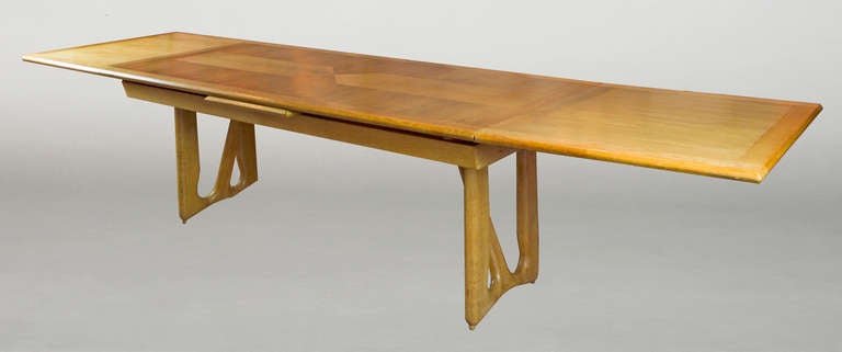 Mid-Century Modern Draw Leaf Oak Table by Guillerme et Chambron