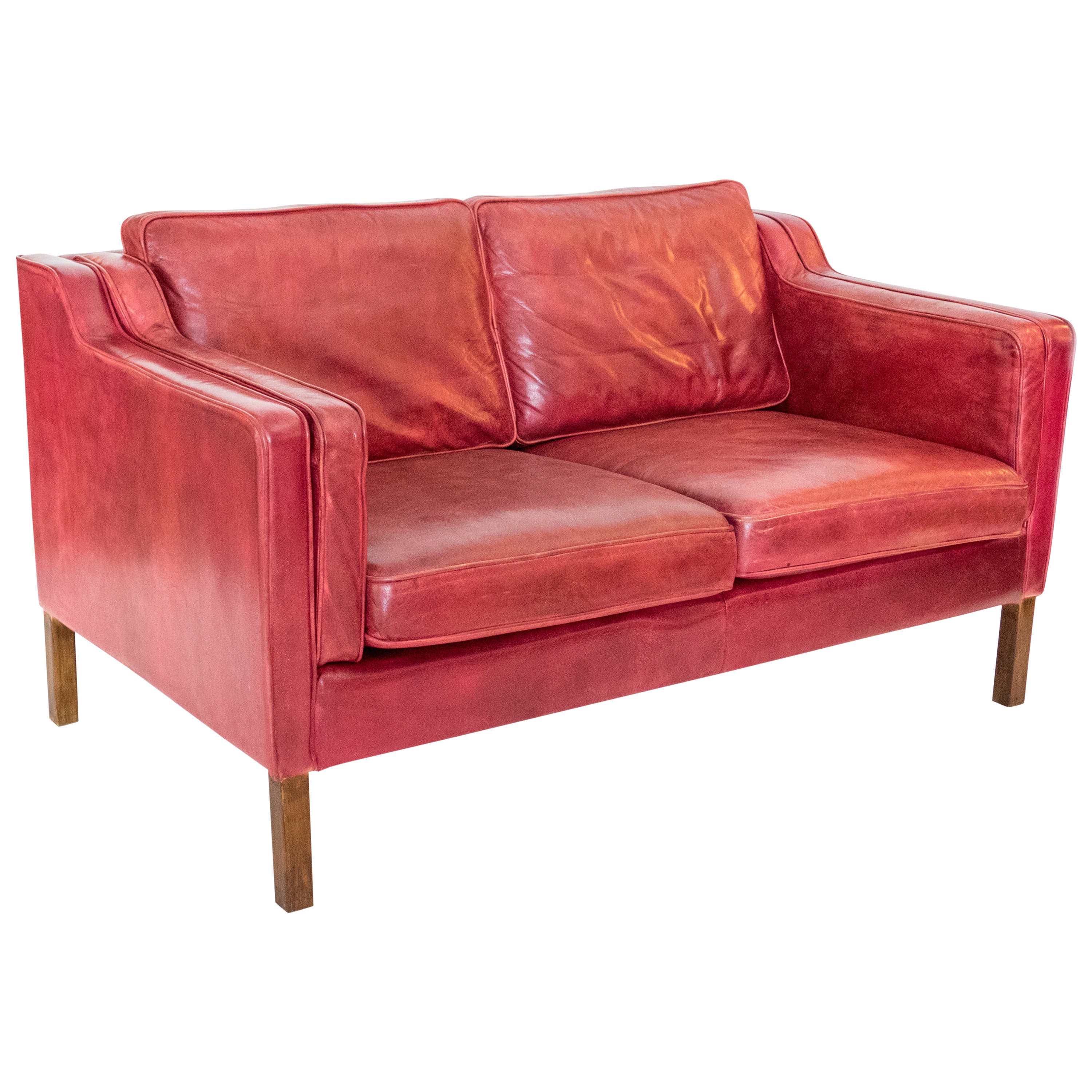 Red Leather Sofa by Borge Mogensen