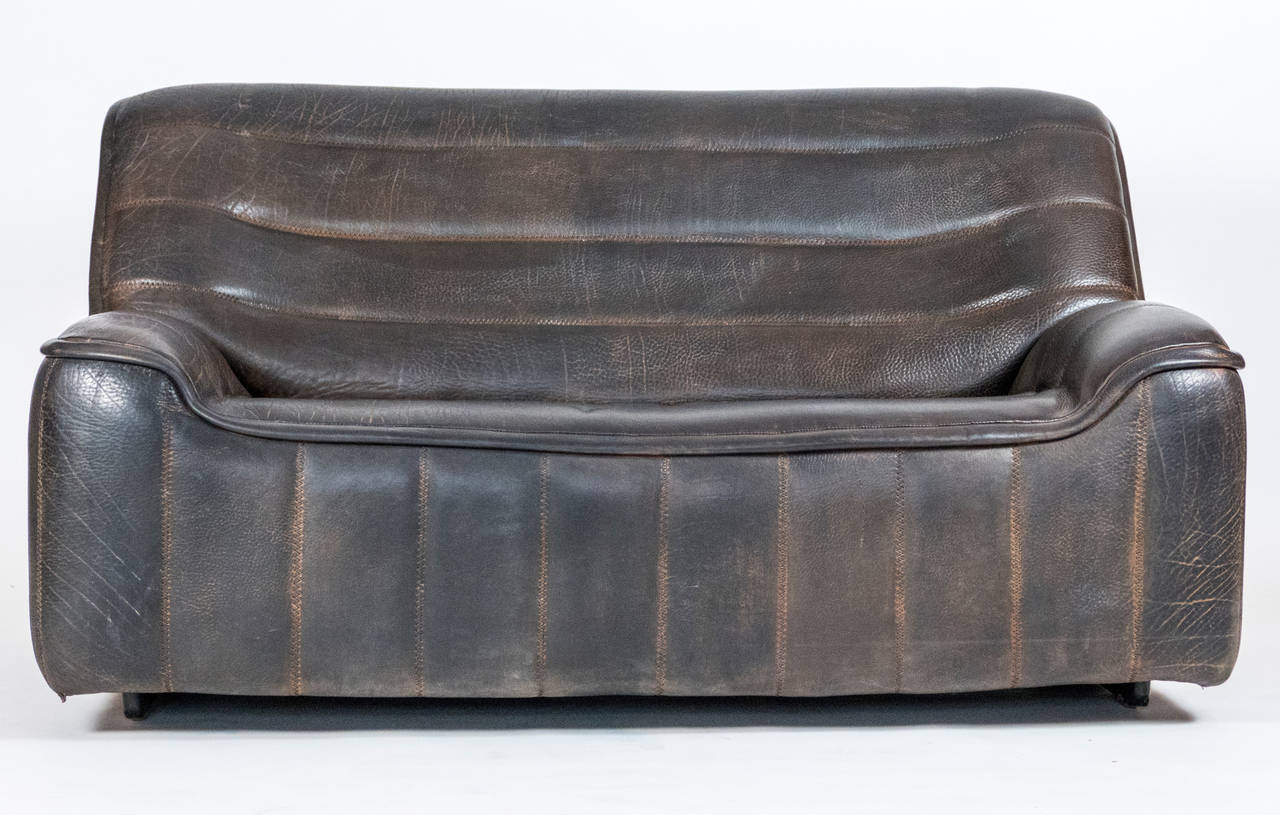 Swiss Leather Love Seat by De Sede