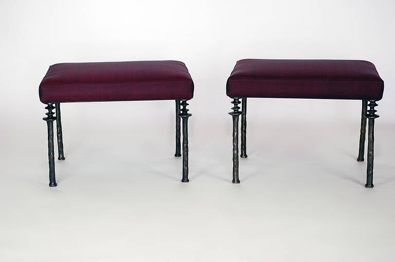 Pair of Horse Hair Hand Cast Bronze Stools