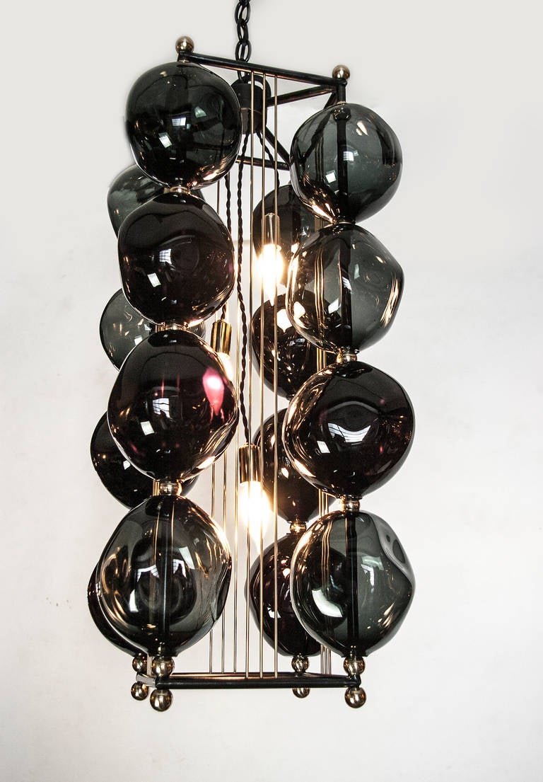 Opera Prima Chandelier with Black Glass In Excellent Condition In Los Angeles, CA