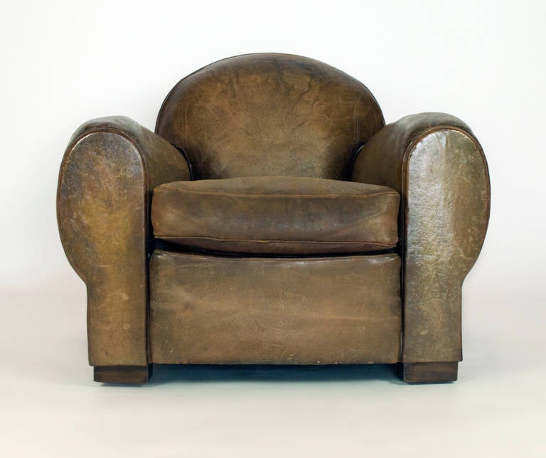 Leather Pair of French Club Chairs, 1930s