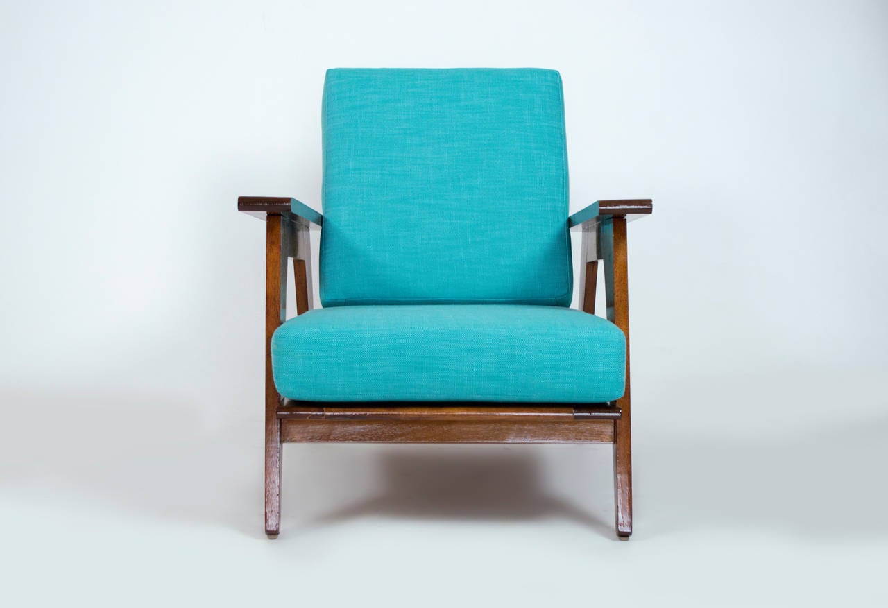 Mid-20th Century Armchair with Ottoman Crafted from Mahogany