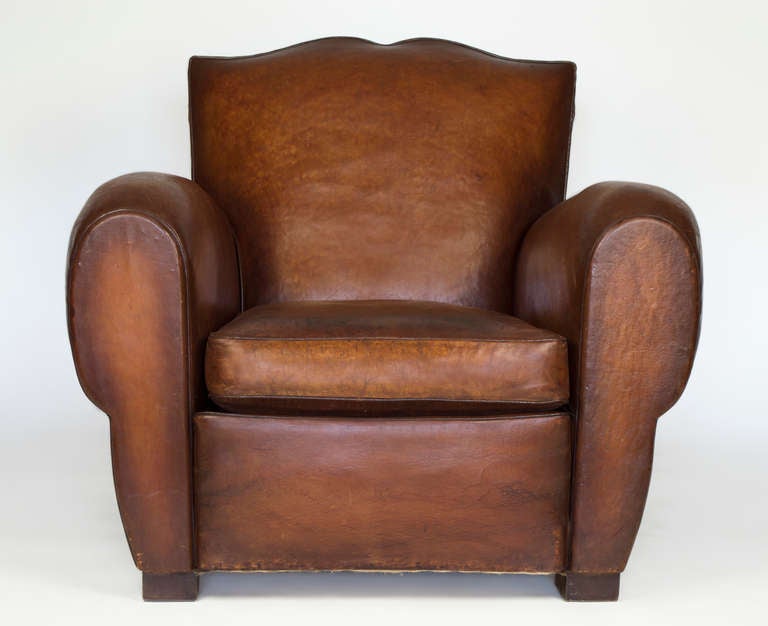 Leather 1930's French Moustache Club Chairs