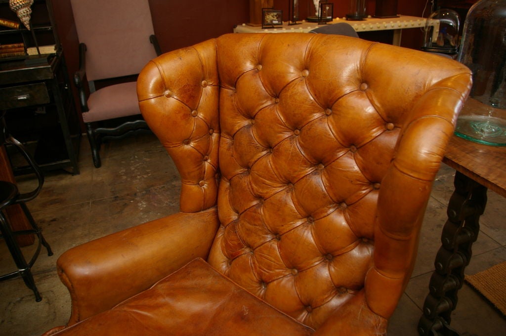 English Original 1920's Leather Wingback Chairs