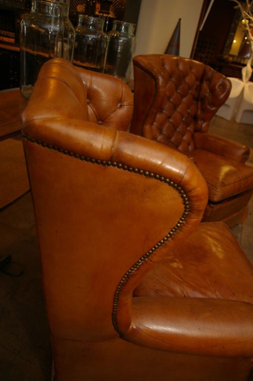 Original 1920's Leather Wingback Chairs 2
