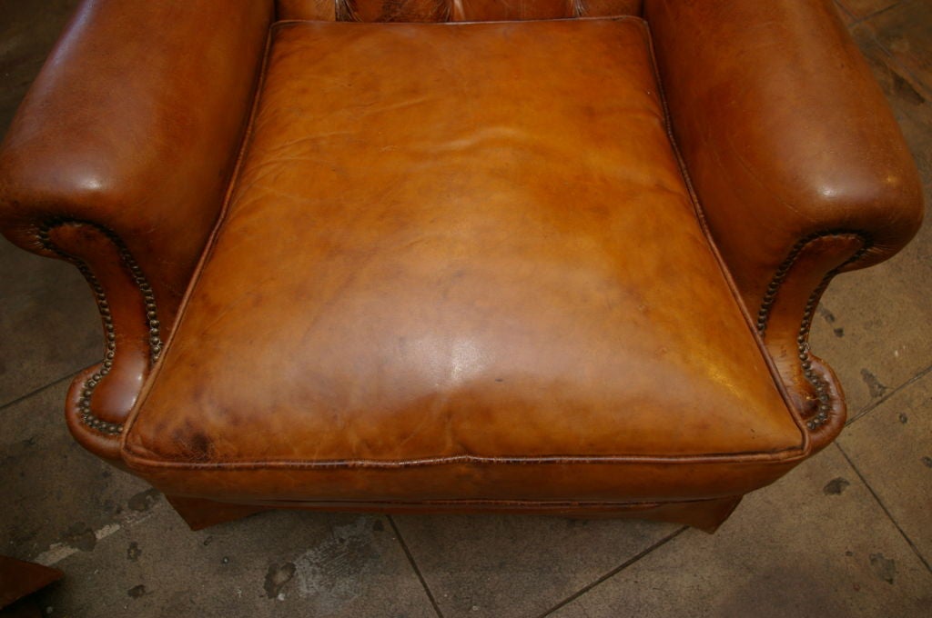 Original 1920's Leather Wingback Chairs 4