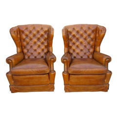 Antique Original 1920's Leather Wingback Chairs