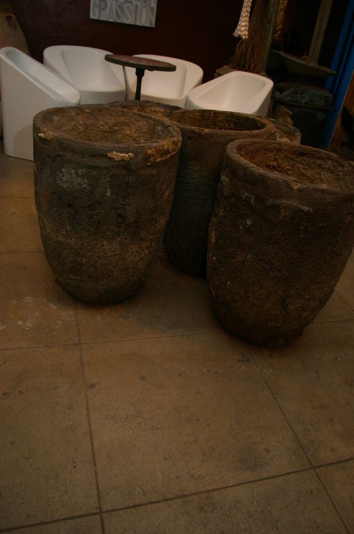 Three Lava Crucibles from foundry in France.  Great patina.