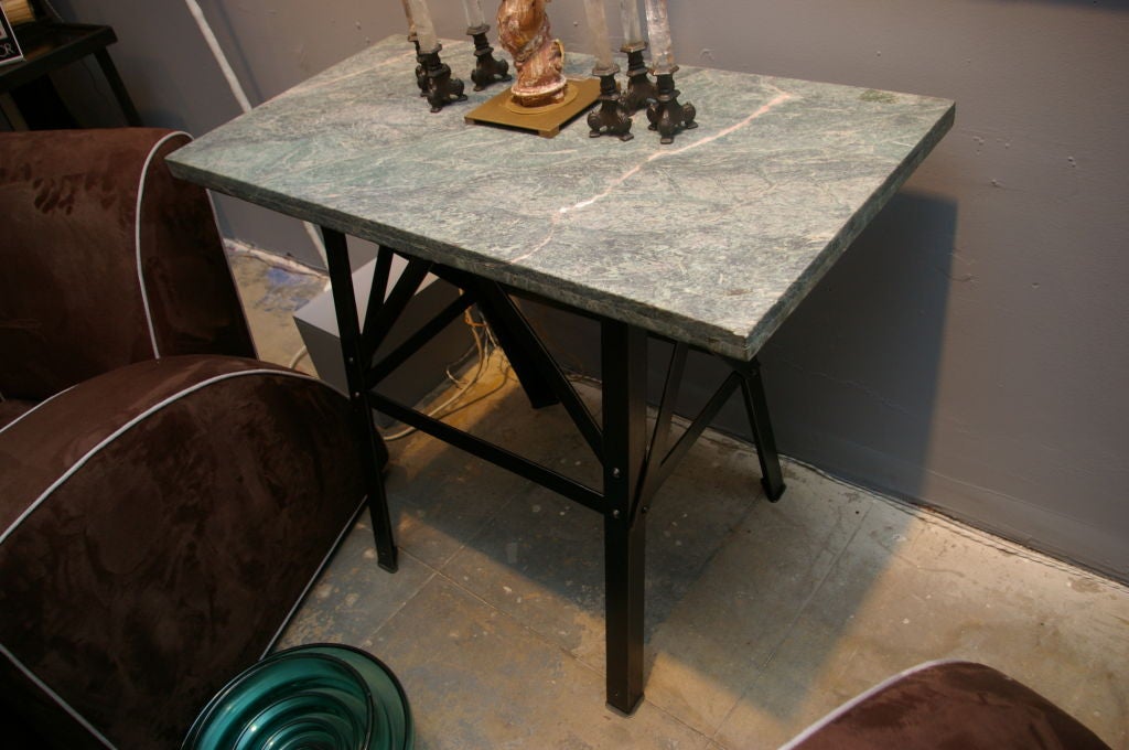 Exceptional Esmeralda Green and Grey marble on beautiful steel base.