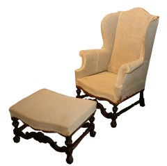 Antique Exceptional French 19th Century Wingback chair and Ottoman