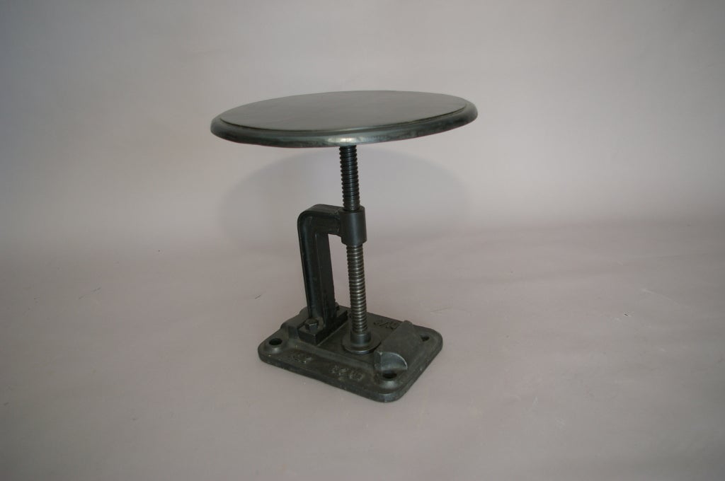 Industrial side table, adjustable.  Book Press with wood top.
