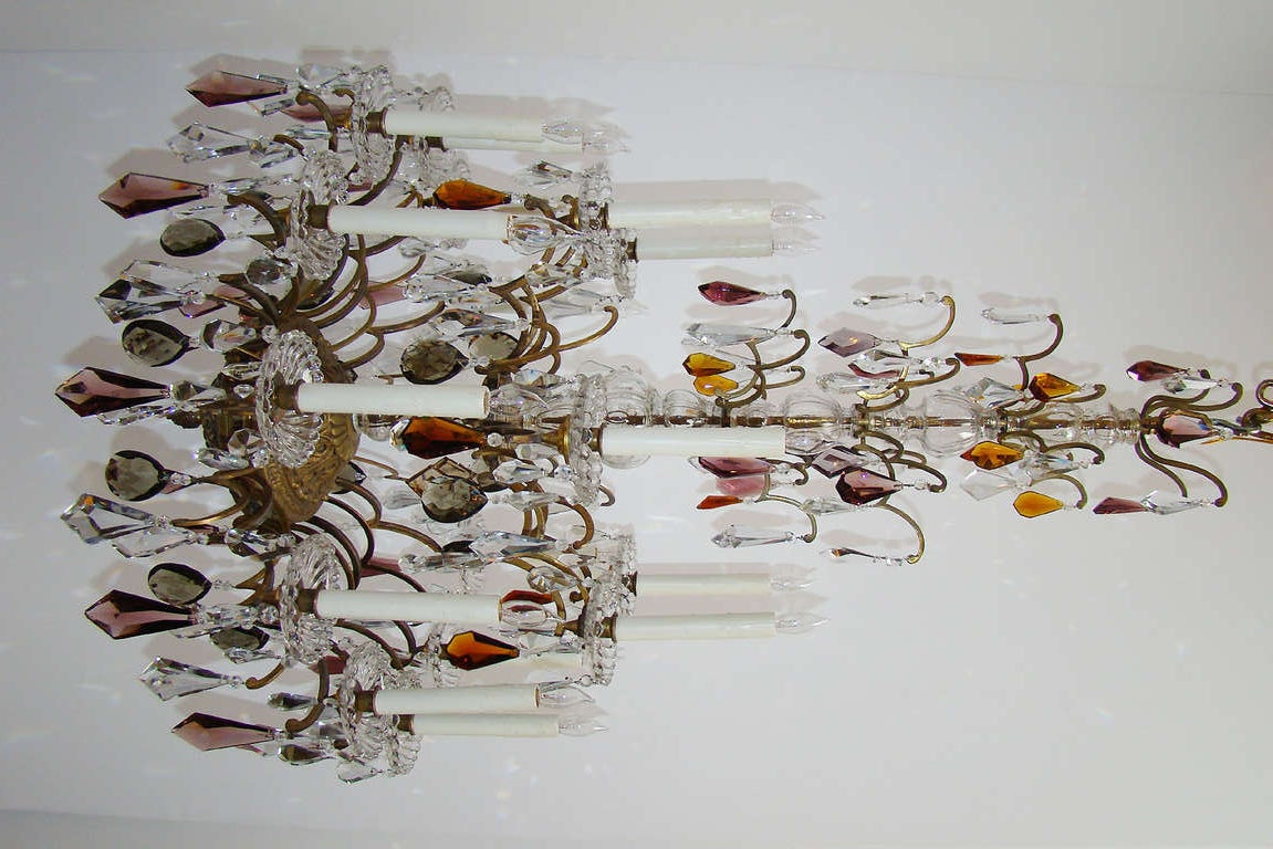 19th century  Italian bronze chandelier with multi-colored chandelier