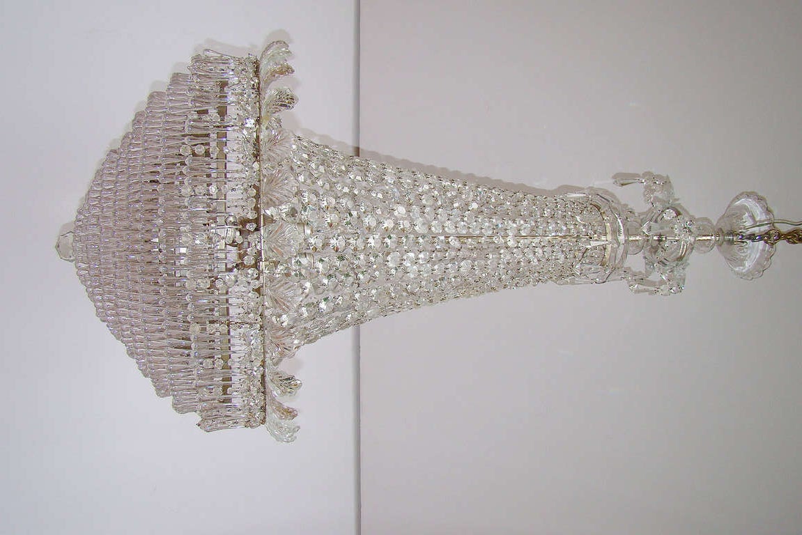 French Palladian tear drop Baccarat crystal chandelier with multifaceted swags. For Sale at 1stDibs