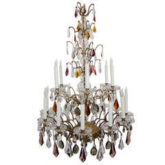 19th century  Italian bronze chandelier with multi-colored chandelier
