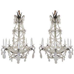 Pair of fine Italian rock crystal chandeliers. Circa 1940