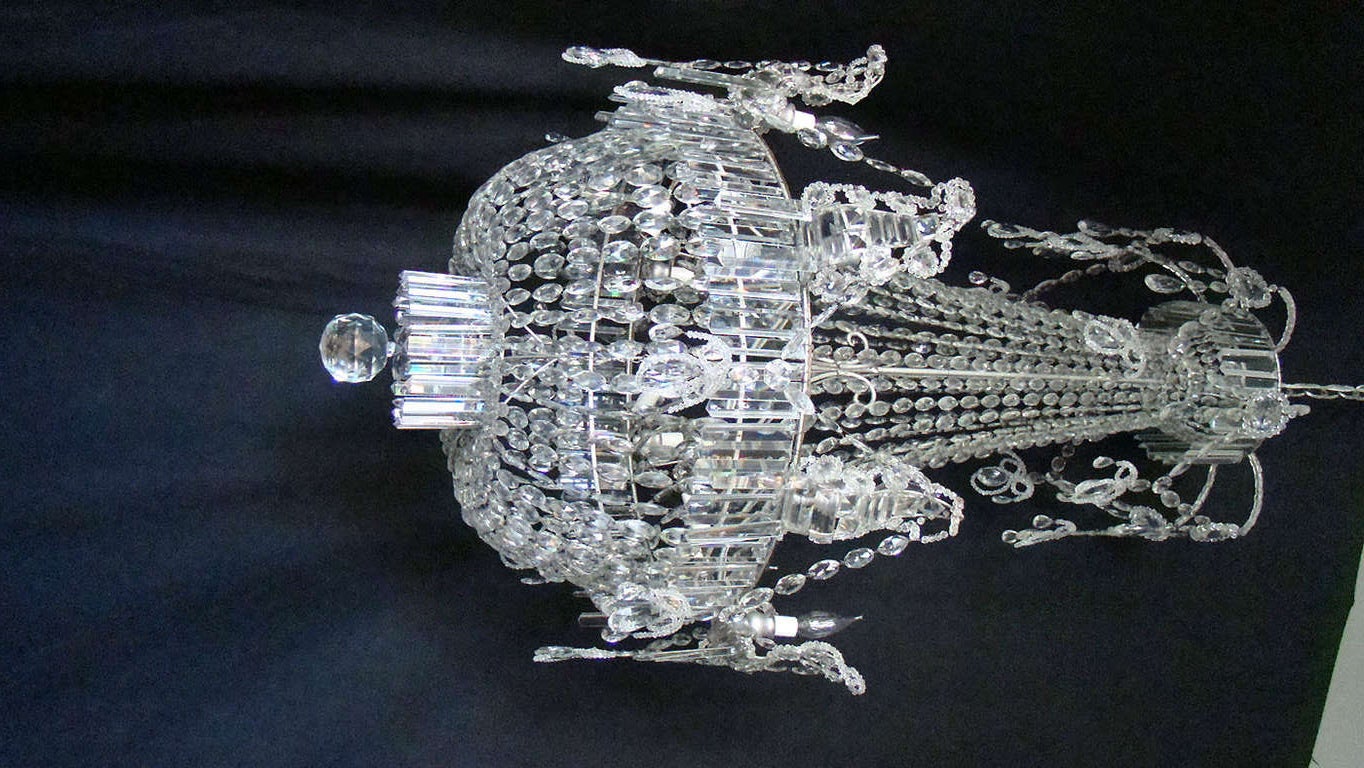 Very fine Italian palladian chandelier. Circa 1900 with prisms and swag crystals