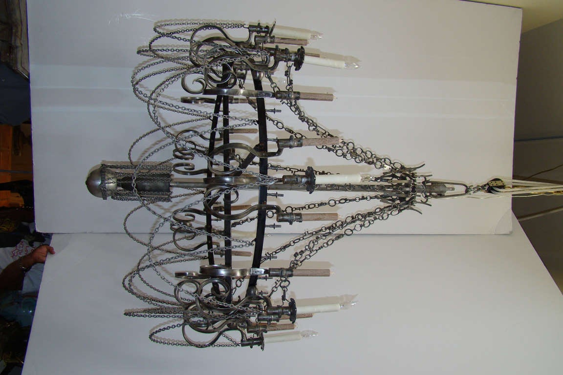 19th century bayonet chandelier with components of rifles from the civil war.