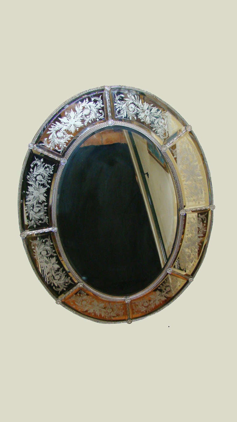 Exceptional French 19th century oval Venetian mirror